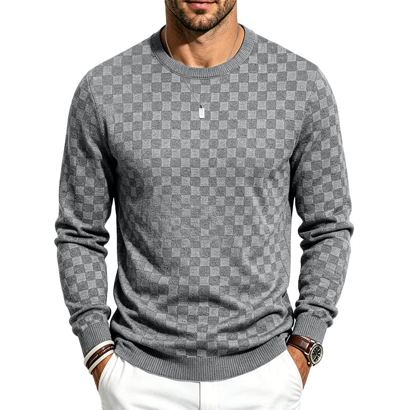 Men's Casual Gingham Long Sleeve Hoodie In White Polyester With Jacquard Craft Technique
