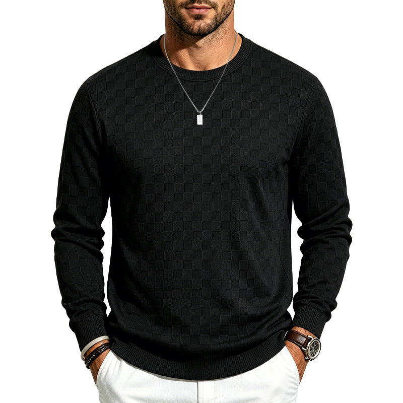 Men's Casual Gingham Long Sleeve Hoodie In White Polyester With Jacquard Craft Technique
