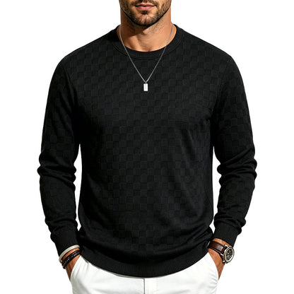 Men's Casual Gingham Long Sleeve Hoodie In White Polyester With Jacquard Craft Technique