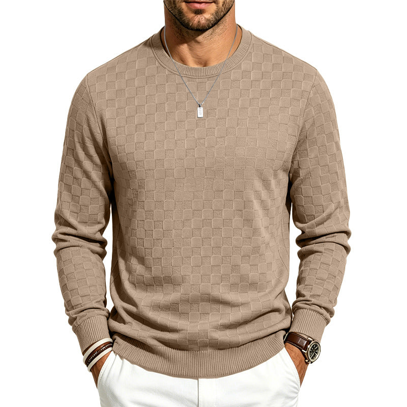 Men's Casual Gingham Long Sleeve Hoodie In White Polyester With Jacquard Craft Technique