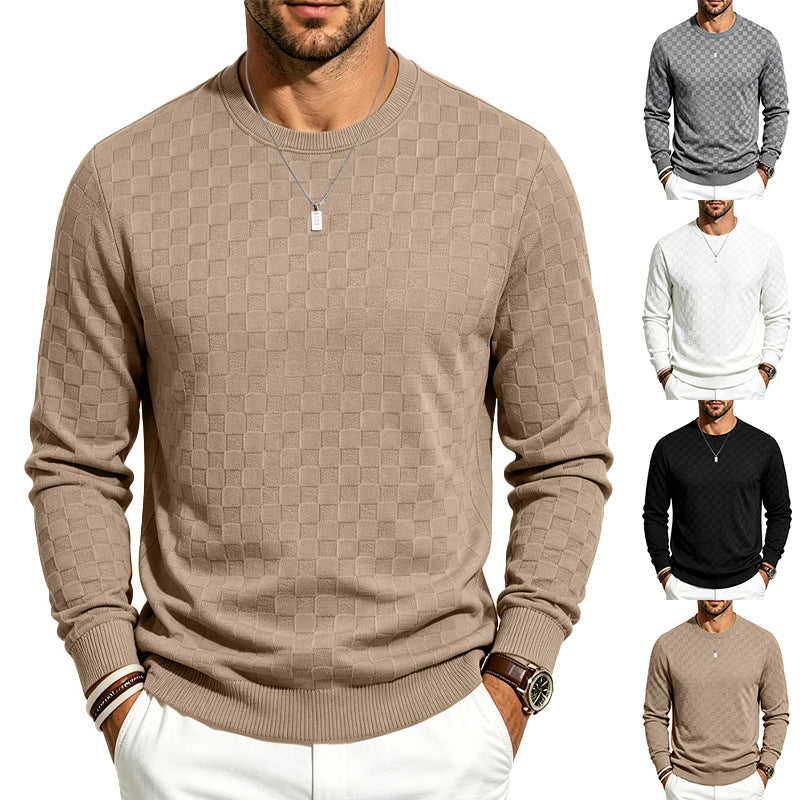 Men's Casual Gingham Long Sleeve Hoodie In White Polyester With Jacquard Craft Technique