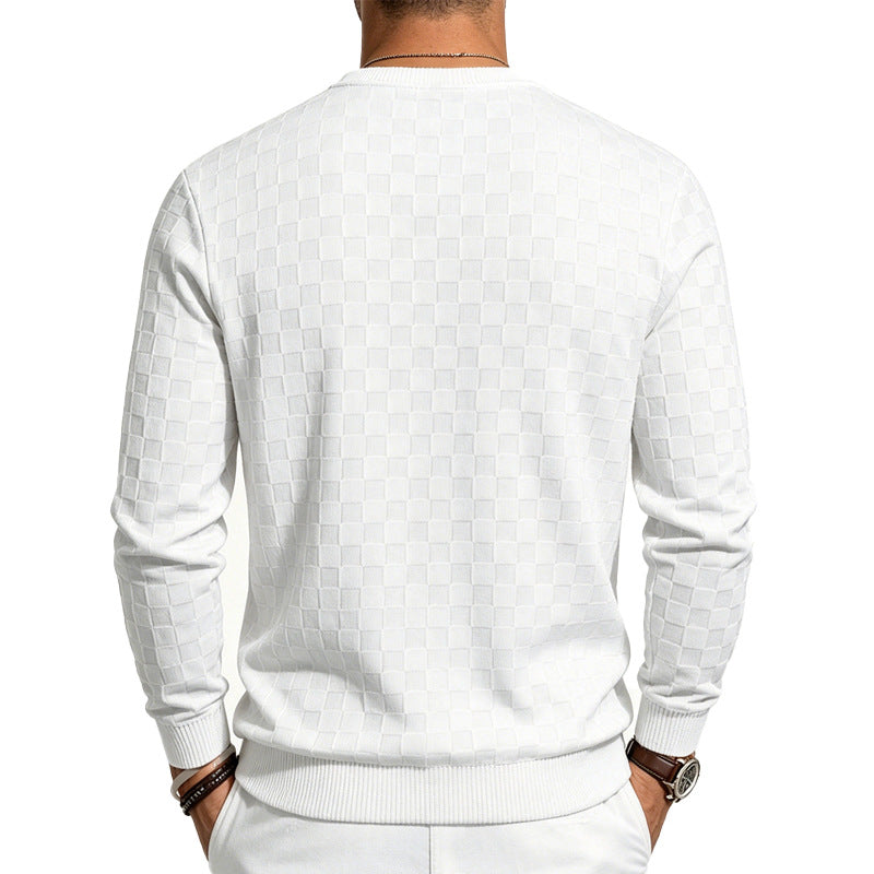 Men's Casual Gingham Long Sleeve Hoodie In White Polyester With Jacquard Craft Technique