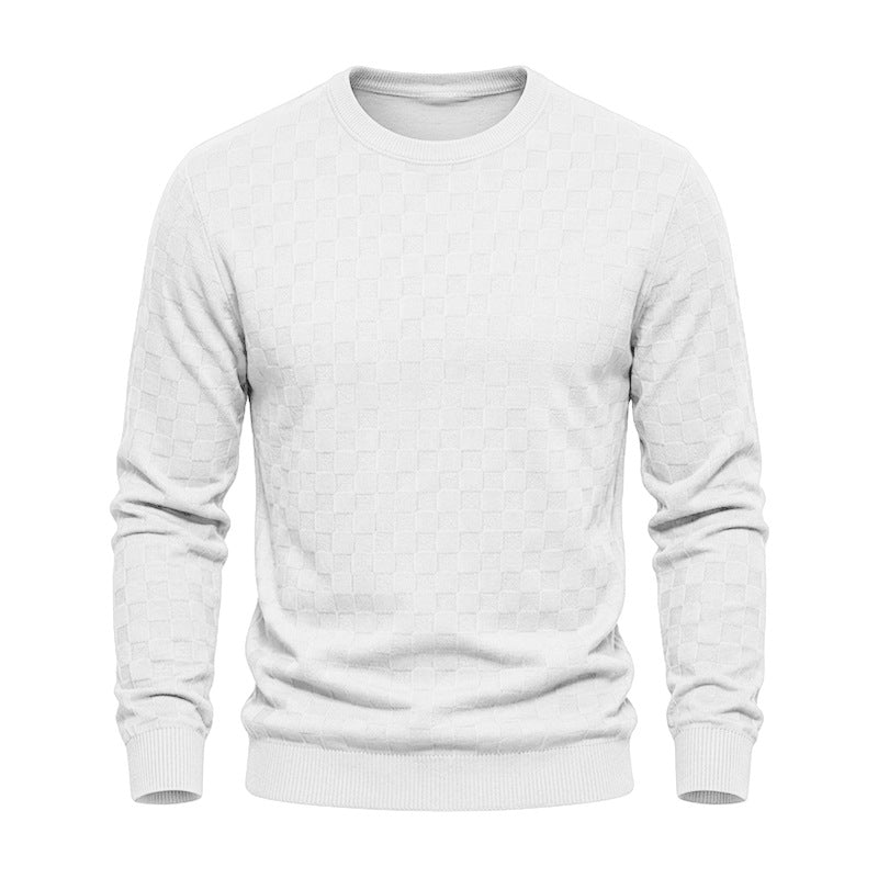 Men's Casual Gingham Long Sleeve Hoodie In White Polyester With Jacquard Craft Technique