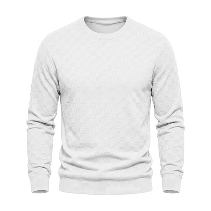 Men's Casual Gingham Long Sleeve Hoodie In White Polyester With Jacquard Craft Technique