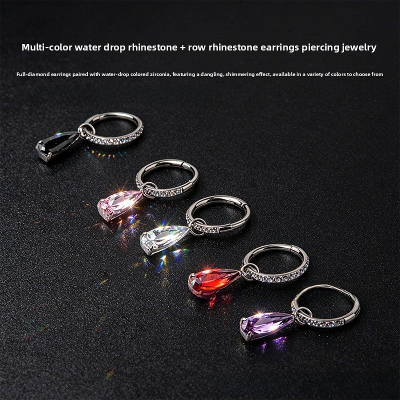 Water Droplets Earrings For Unisex Featuring Red Zircon Inlay And Titanium Alloy Ear Pins