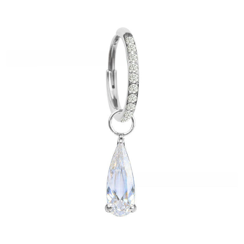 Water Droplets Earrings For Unisex Featuring Red Zircon Inlay And Titanium Alloy Ear Pins