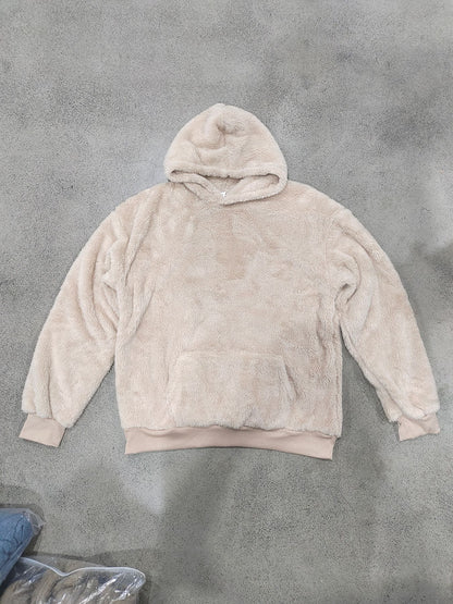 Solid Color Khaki Casual Men's Hoodie With Long Sleeve Featuring Rib-Knit Polyester Fabric