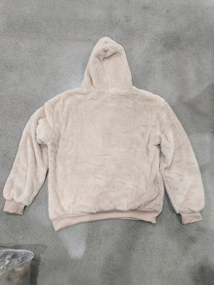 Solid Color Khaki Casual Men's Hoodie With Long Sleeve Featuring Rib-Knit Polyester Fabric