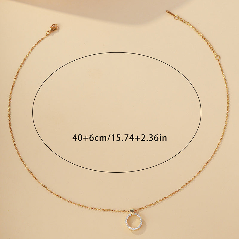 Women's Round Necklace With Golden Plated Copper And Zircon Inlay, Electroplated Finish On A Cable Chain