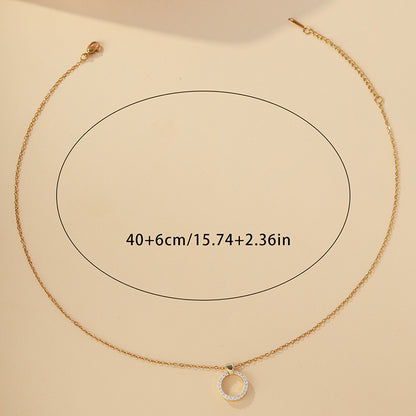Women's Round Necklace With Golden Plated Copper And Zircon Inlay, Electroplated Finish On A Cable Chain