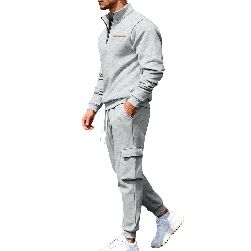 Men's Casual Trousers Sweater Set With Elastic Waist, White Sweatshirt & Hoodie Co-ord Set In Polyester