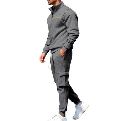 Men's Casual Trousers Sweater Set With Elastic Waist, White Sweatshirt & Hoodie Co-ord Set In Polyester