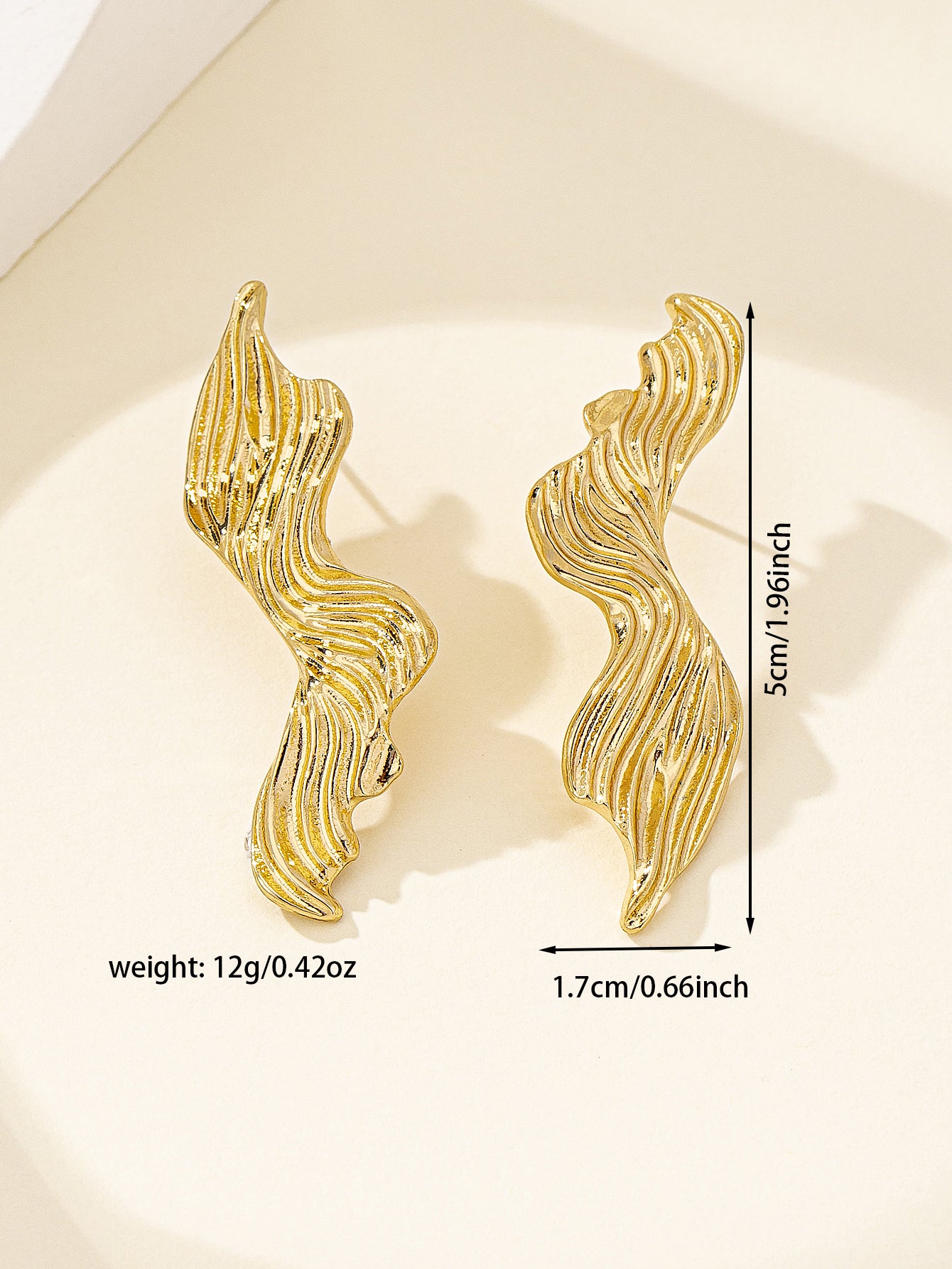 Bohemian Asymmetrical Stripe Stud Earrings In Golden Plated Zinc Alloy With Iron Posts, Unisex Design