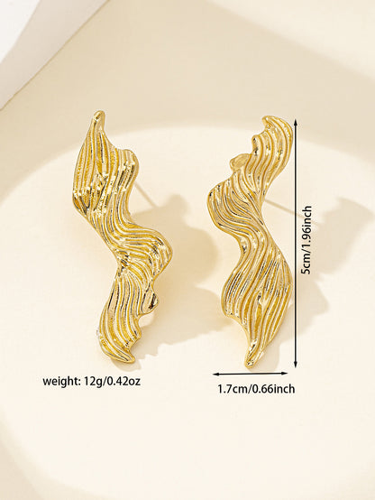 Bohemian Asymmetrical Stripe Stud Earrings In Golden Plated Zinc Alloy With Iron Posts, Unisex Design