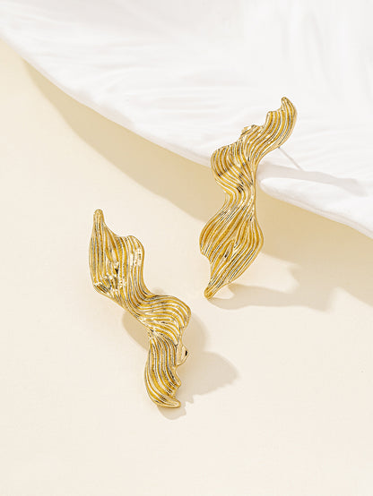Bohemian Asymmetrical Stripe Stud Earrings In Golden Plated Zinc Alloy With Iron Posts, Unisex Design