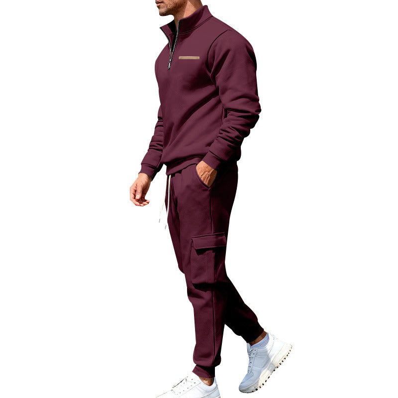 Men's Casual Trousers Sweater Set With Elastic Waist, White Sweatshirt & Hoodie Co-ord Set In Polyester