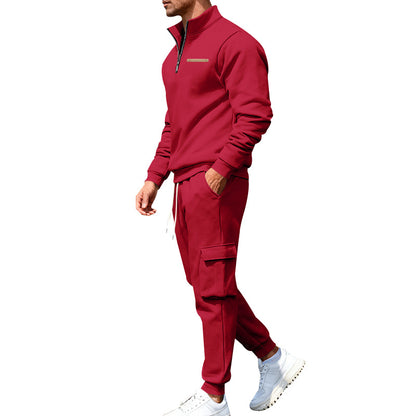 Men's Casual Trousers Sweater Set With Elastic Waist, White Sweatshirt & Hoodie Co-ord Set In Polyester