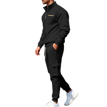 Men's Casual Trousers Sweater Set With Elastic Waist, White Sweatshirt & Hoodie Co-ord Set In Polyester