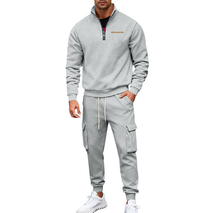 Men's Casual Trousers Sweater Set With Elastic Waist, White Sweatshirt & Hoodie Co-ord Set In Polyester