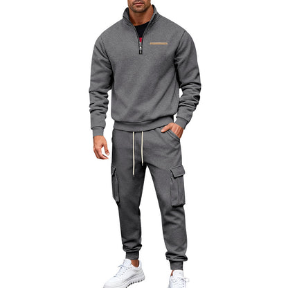 Men's Casual Trousers Sweater Set With Elastic Waist, White Sweatshirt & Hoodie Co-ord Set In Polyester