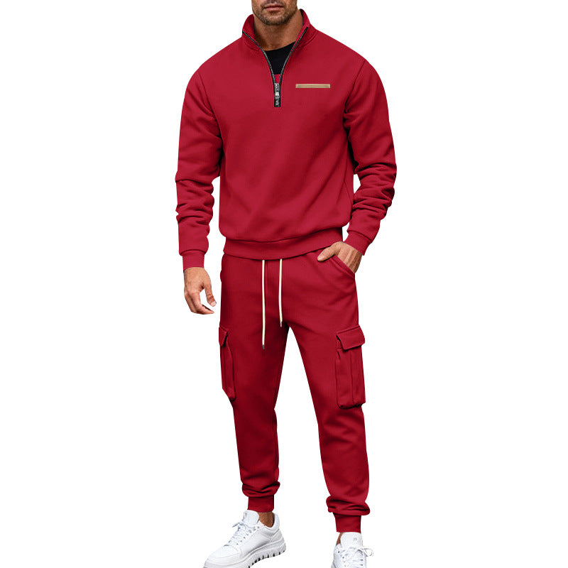 Men's Casual Trousers Sweater Set With Elastic Waist, White Sweatshirt & Hoodie Co-ord Set In Polyester