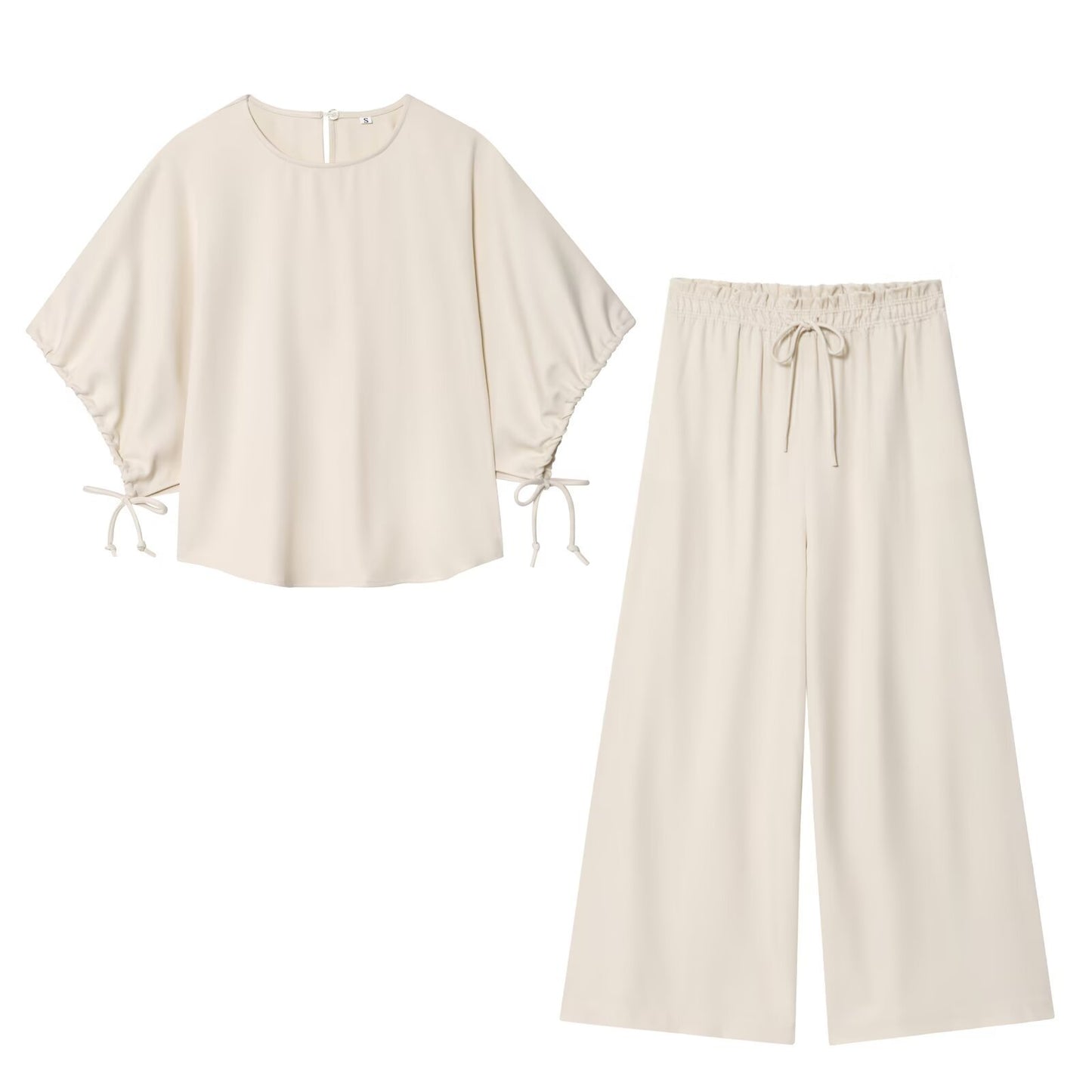 Casual Wide Leg Full Length Pants In Polyester Fabric With Puff Sleeve Detail, Inelastic For Autumn Wear