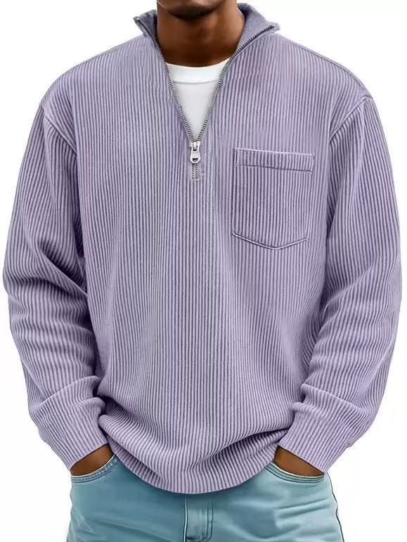 Men's Solid Color Purple Business Long Sleeve Polyester Hoodie With Knitted Craft