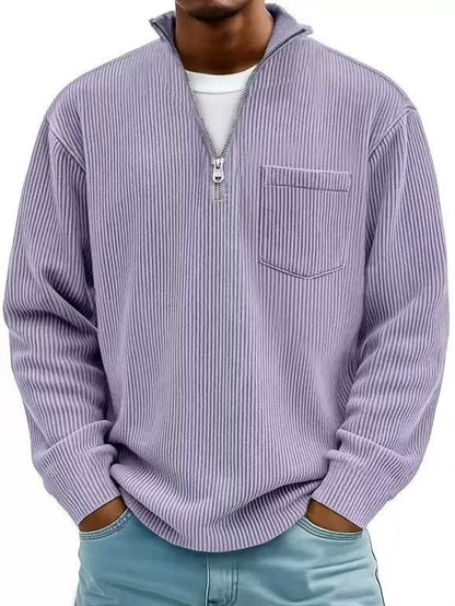 Men's Solid Color Purple Business Long Sleeve Polyester Hoodie With Knitted Craft