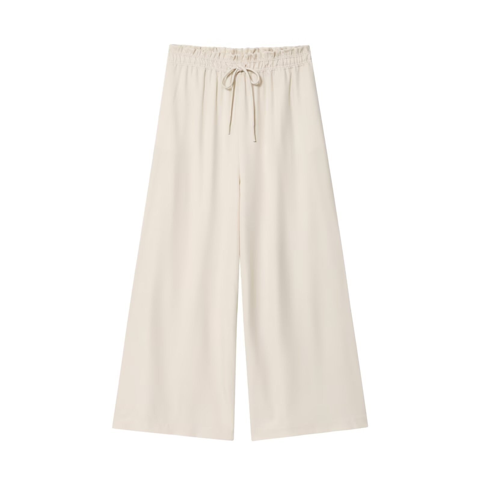 Casual Wide Leg Full Length Pants In Polyester Fabric With Puff Sleeve Detail, Inelastic For Autumn Wear
