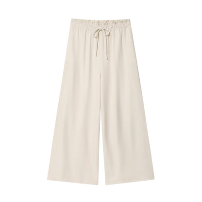Casual Wide Leg Full Length Pants In Polyester Fabric With Puff Sleeve Detail, Inelastic For Autumn Wear
