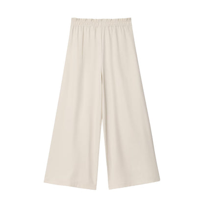 Casual Wide Leg Full Length Pants In Polyester Fabric With Puff Sleeve Detail, Inelastic For Autumn Wear
