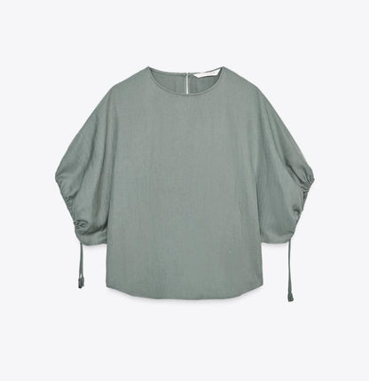 Casual Wide Leg Full Length Pants In Polyester Fabric With Puff Sleeve Detail, Inelastic For Autumn Wear