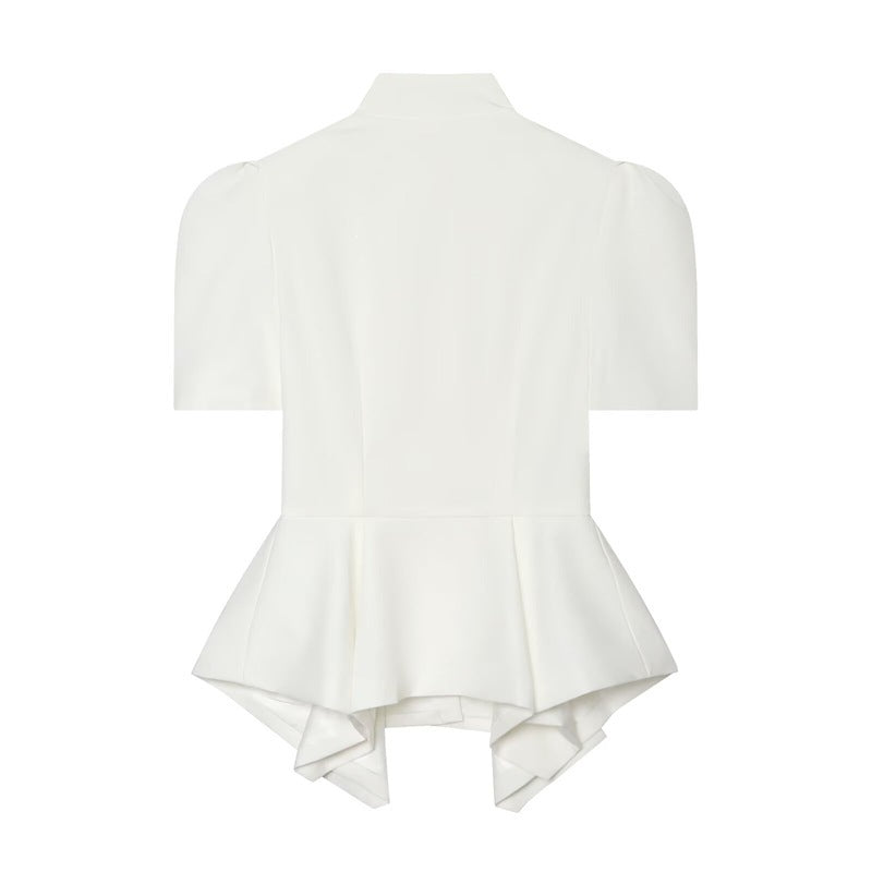 Solid Color Eyelet Top For Women In Polyester Fabric With British Style Featuring Hollow Out And Single Breasted Round Neck Design