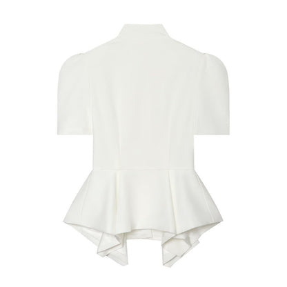 Solid Color Eyelet Top For Women In Polyester Fabric With British Style Featuring Hollow Out And Single Breasted Round Neck Design
