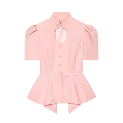 Solid Color Eyelet Top For Women In Polyester Fabric With British Style Featuring Hollow Out And Single Breasted Round Neck Design