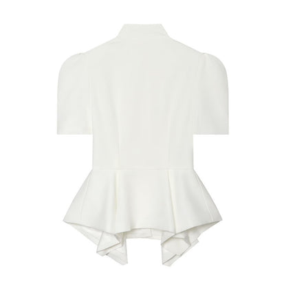 Solid Color Eyelet Top For Women In Polyester Fabric With British Style Featuring Hollow Out And Single Breasted Round Neck Design