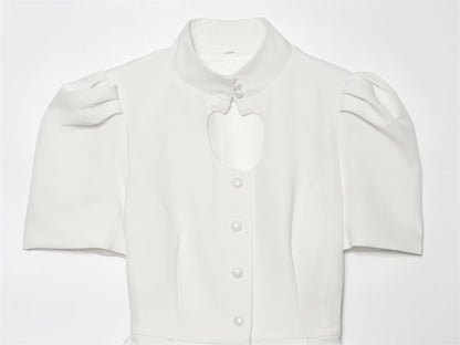 Solid Color Eyelet Top For Women In Polyester Fabric With British Style Featuring Hollow Out And Single Breasted Round Neck Design