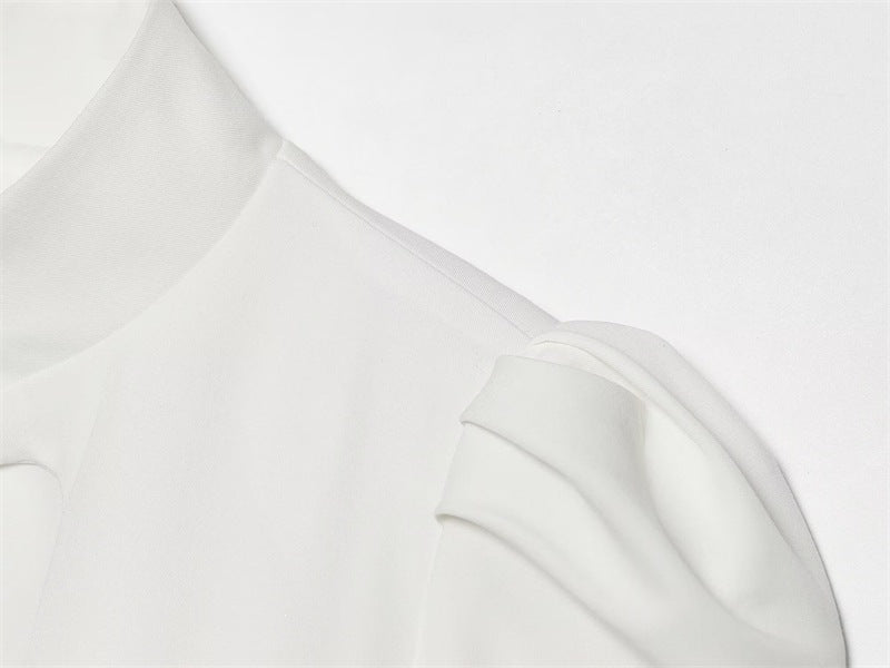 Solid Color Eyelet Top For Women In Polyester Fabric With British Style Featuring Hollow Out And Single Breasted Round Neck Design