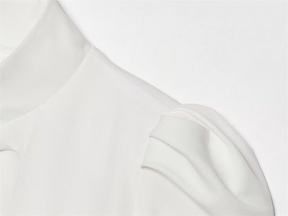 Solid Color Eyelet Top For Women In Polyester Fabric With British Style Featuring Hollow Out And Single Breasted Round Neck Design