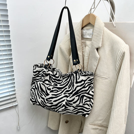 Women’s Cheetah Print Square Shoulder Bag With Sewing Thread Detail, Made Of Cotton Rope, Featuring Single Shoulder Strap