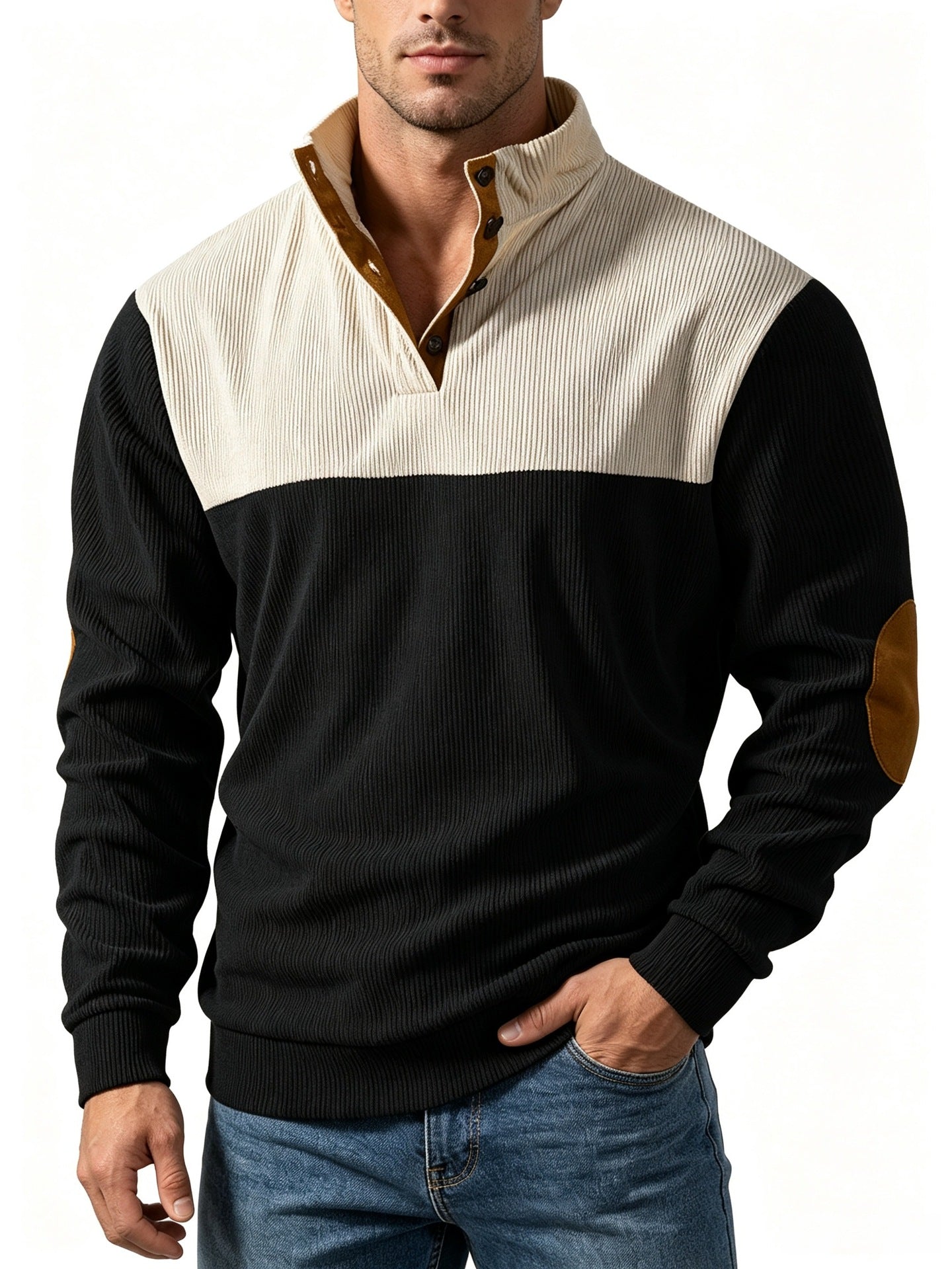 Men's Casual Light Grey Color Block Hoodie With Rib-Knit Craftsmanship And Long Sleeves In Polyester