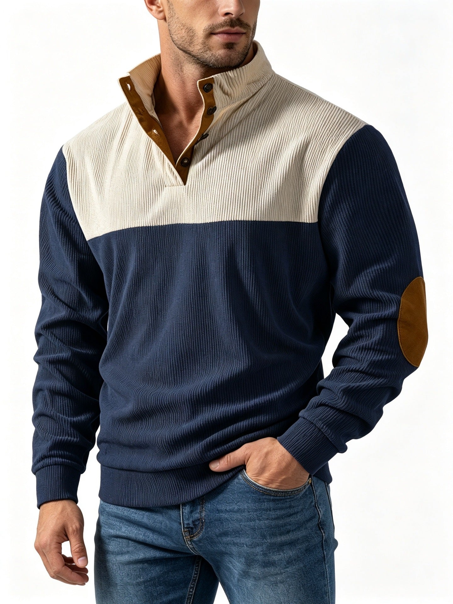 Men's Casual Light Grey Color Block Hoodie With Rib-Knit Craftsmanship And Long Sleeves In Polyester