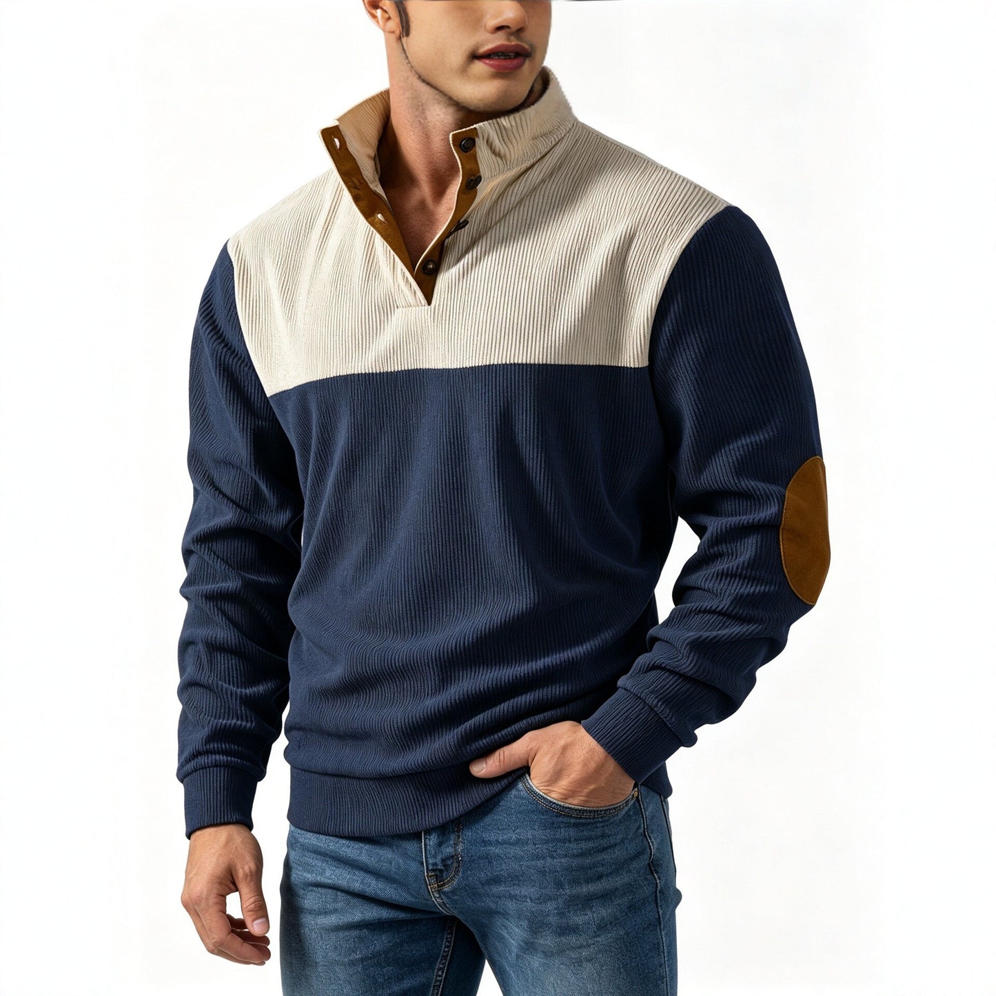 Men's Casual Light Grey Color Block Hoodie With Rib-Knit Craftsmanship And Long Sleeves In Polyester