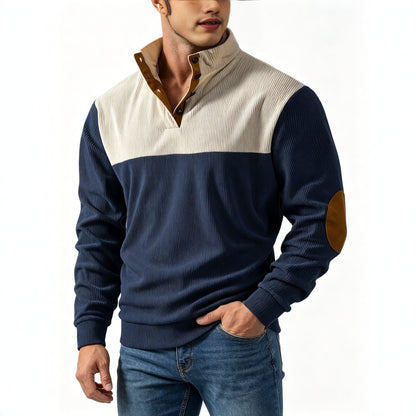 Men's Casual Light Grey Color Block Hoodie With Rib-Knit Craftsmanship And Long Sleeves In Polyester