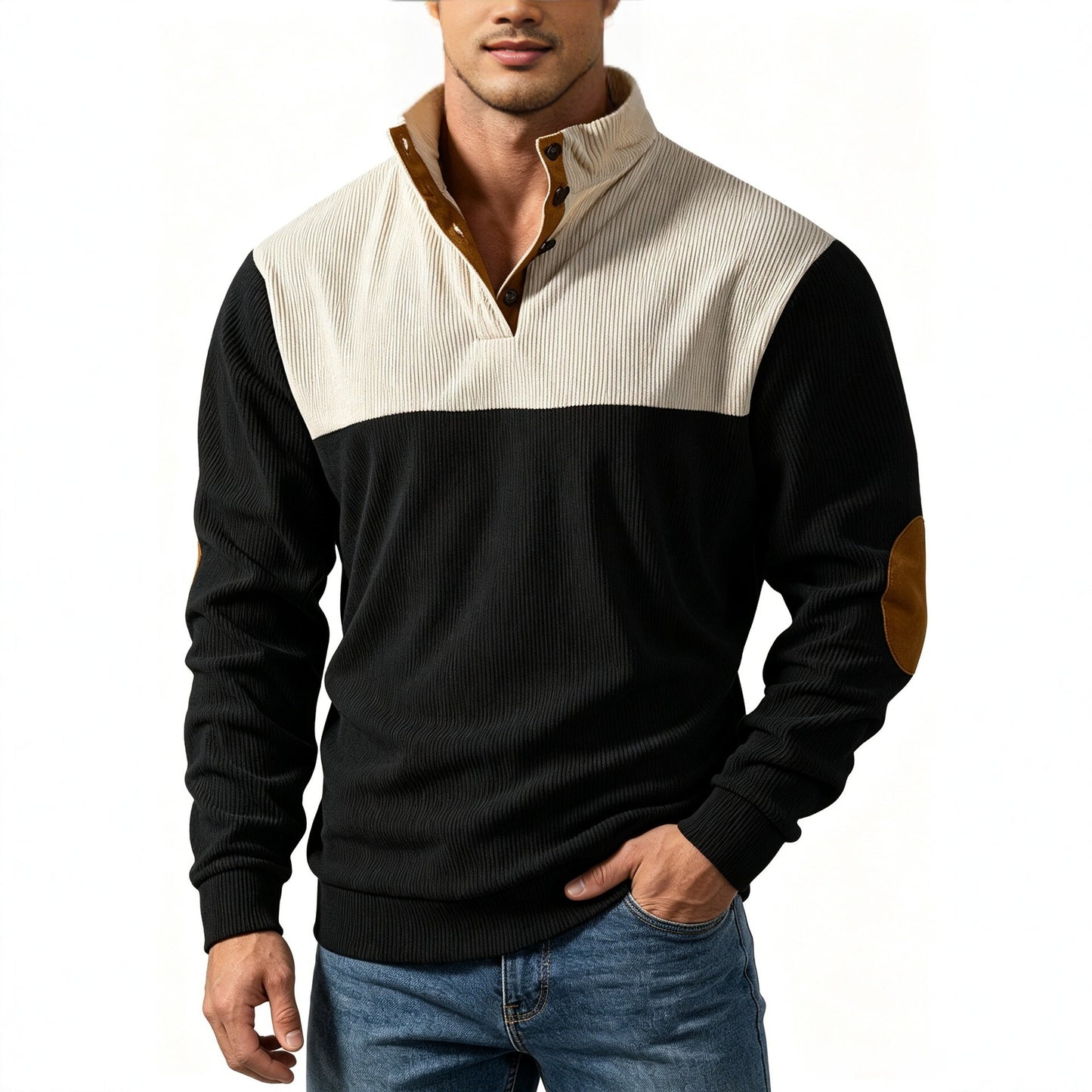 Men's Casual Light Grey Color Block Hoodie With Rib-Knit Craftsmanship And Long Sleeves In Polyester