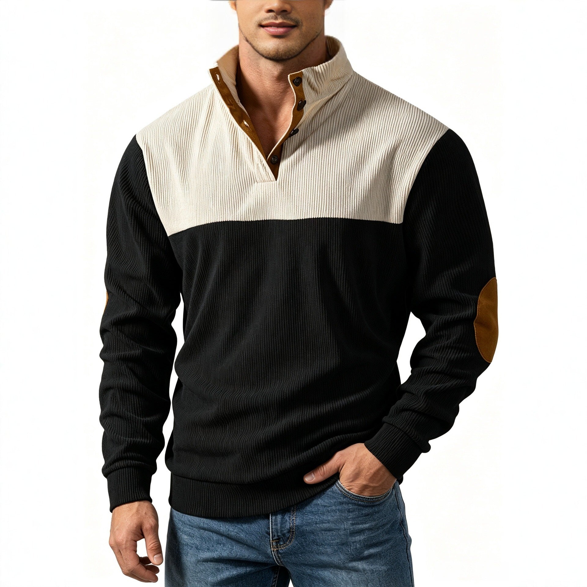 Men's Casual Light Grey Color Block Hoodie With Rib-Knit Craftsmanship And Long Sleeves In Polyester