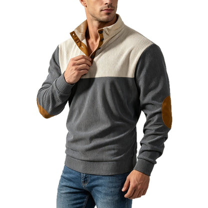 Men's Casual Light Grey Color Block Hoodie With Rib-Knit Craftsmanship And Long Sleeves In Polyester