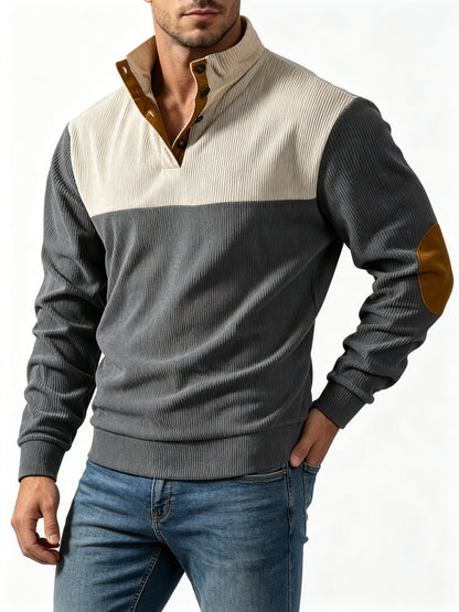 Men's Casual Light Grey Color Block Hoodie With Rib-Knit Craftsmanship And Long Sleeves In Polyester