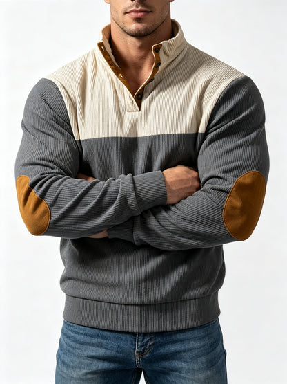 Men's Casual Light Grey Color Block Hoodie With Rib-Knit Craftsmanship And Long Sleeves In Polyester