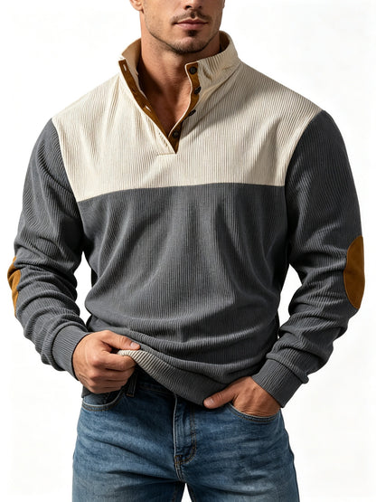 Men's Casual Light Grey Color Block Hoodie With Rib-Knit Craftsmanship And Long Sleeves In Polyester